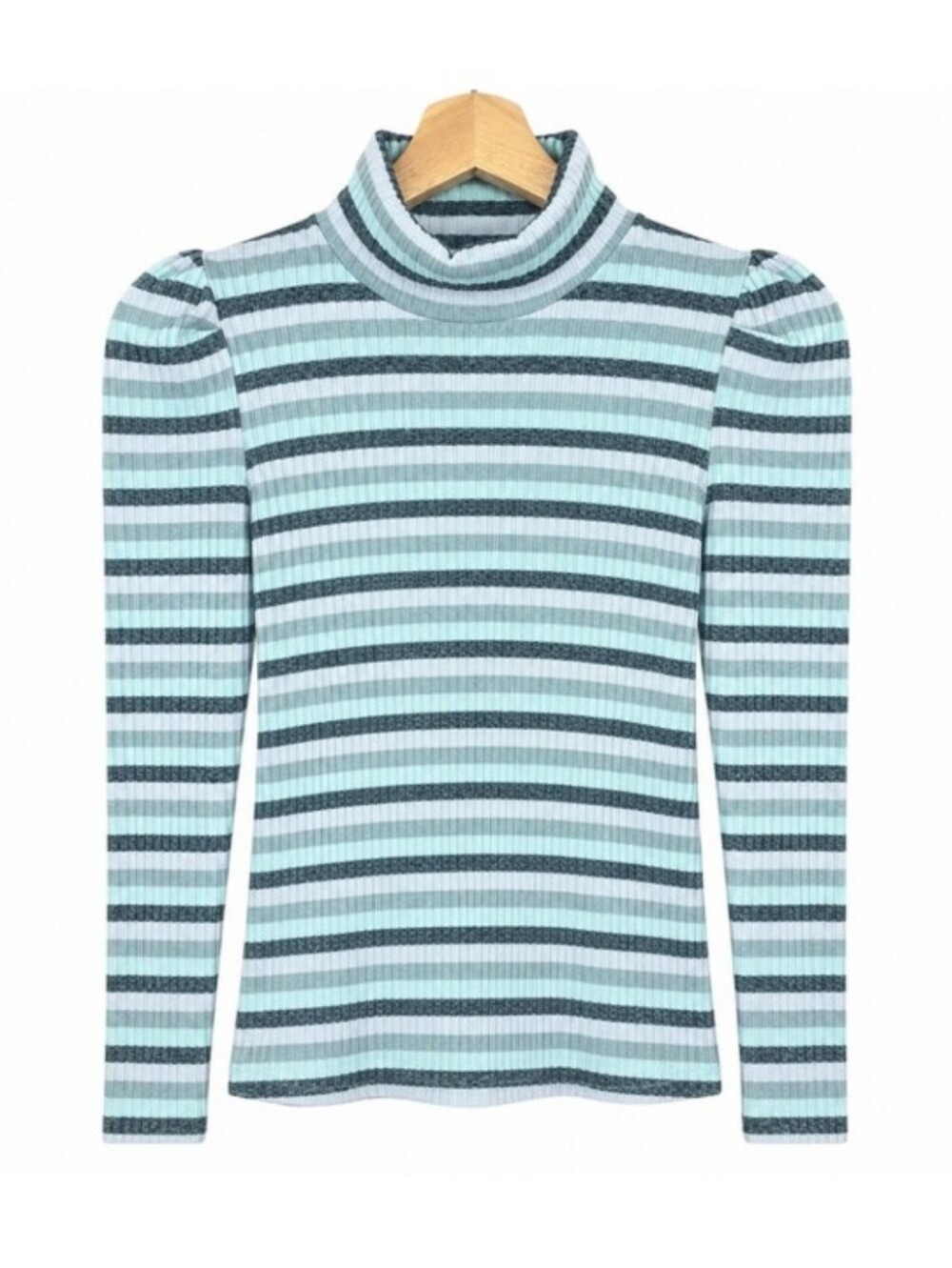 Maeve Anthropologie Ribbed Puff Sleeve Striped Turtleneck Knit Top XS - Picture 2 of 10